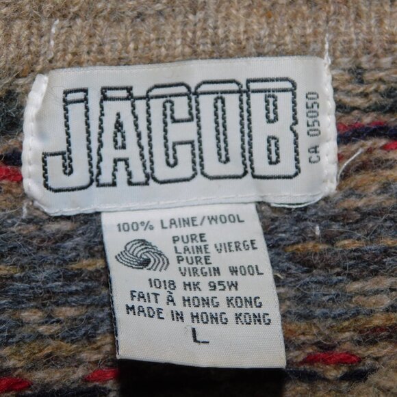 VTG Jacob Womens L Brown Red Wool Nordic Full Zip Cardigan Sweater with Collar - Picture 4 of 8